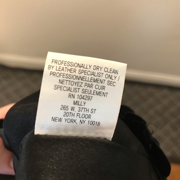 Milly Leather Skirt 10 Black fringe tabs circles mini pencil party cocktail - Picture 11 of 11